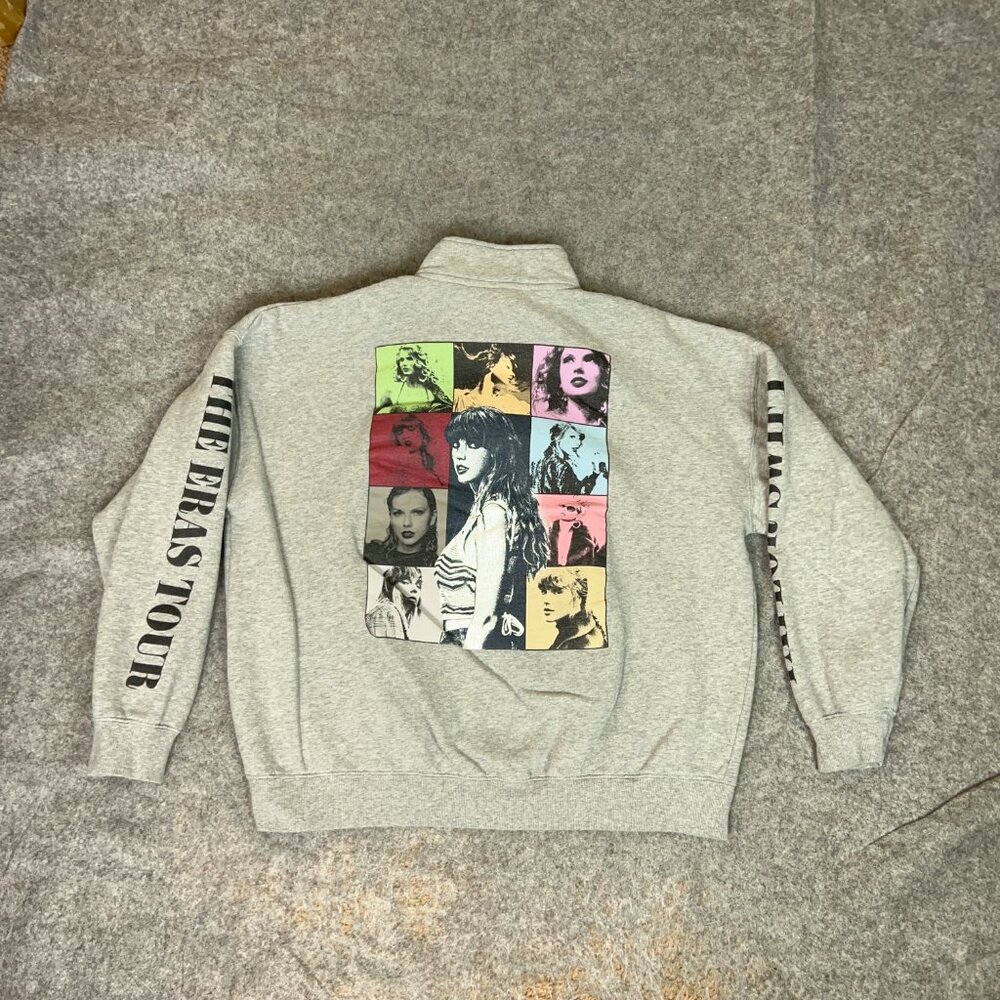Taylor Swift Mens Pullover Large Gray 1/4 Zip Sweatshirt Eras Tour Merch Top